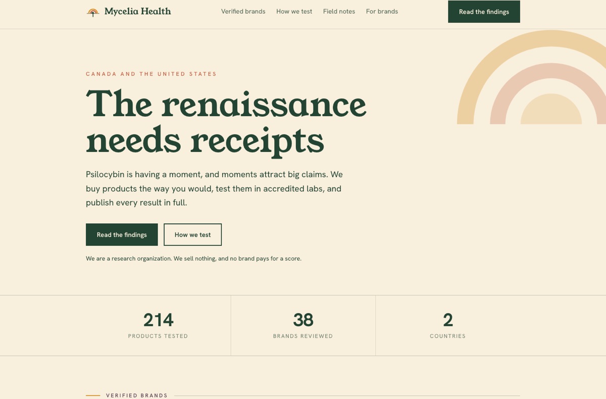 Mycelia Health homepage